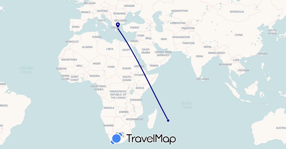 TravelMap itinerary: driving in Greece, Mauritius (Africa, Europe)